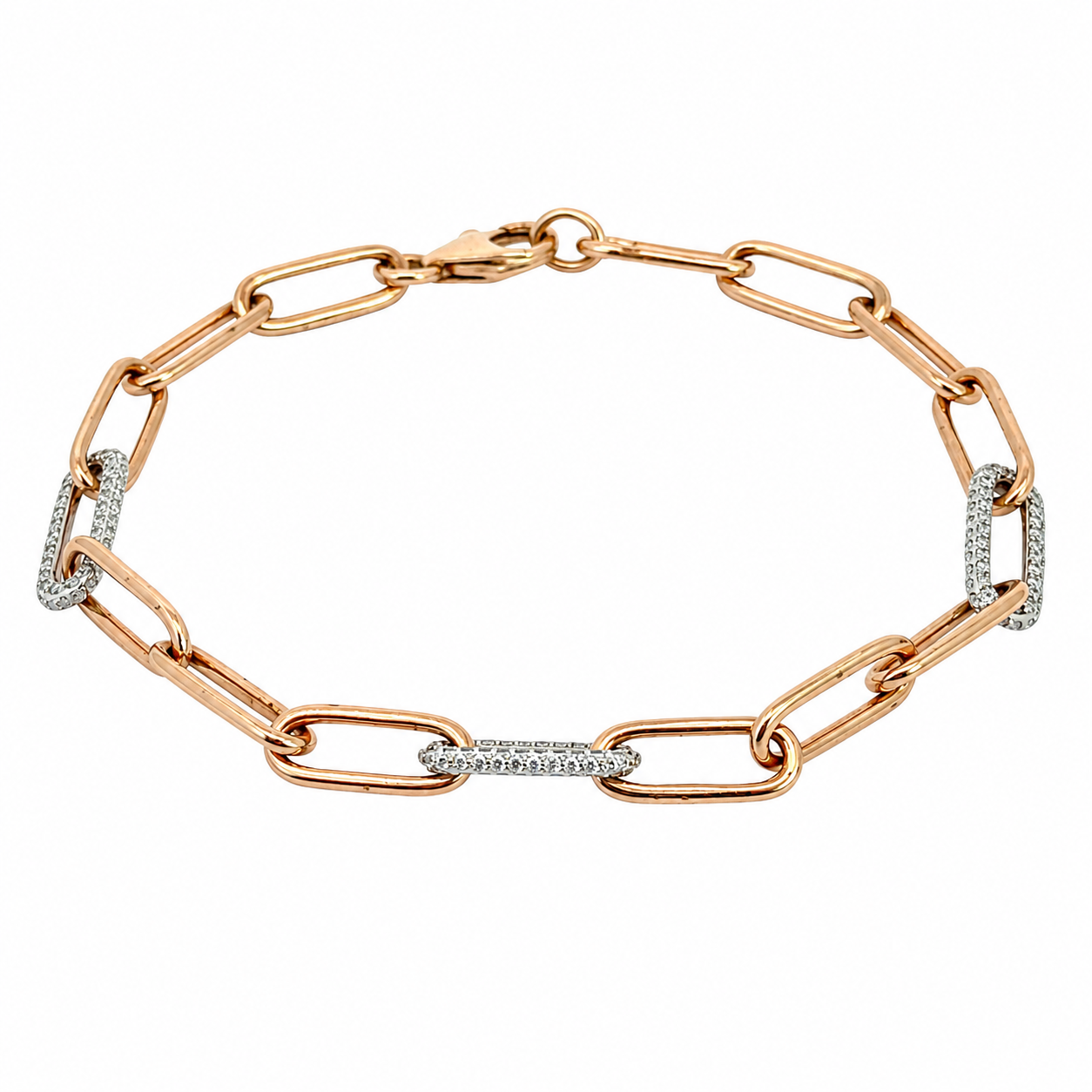 14K Rose Gold Diamond Paperclip Link Bracelet