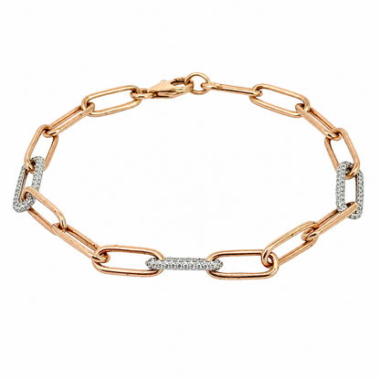 14K Rose Gold Diamond Paperclip Link Bracelet