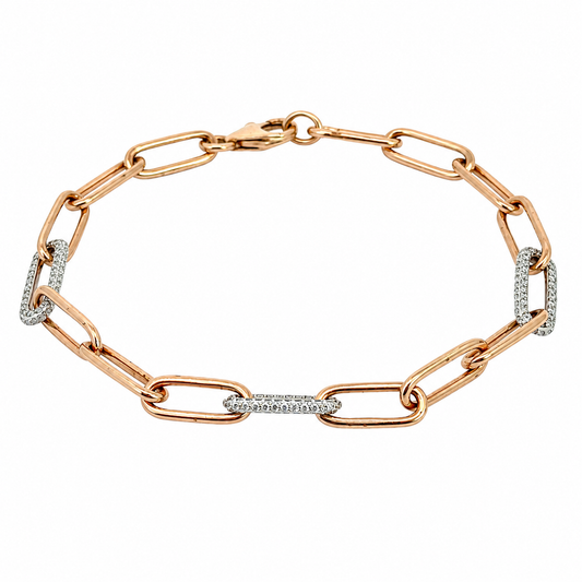 14K Rose Gold Diamond Paperclip Link Bracelet