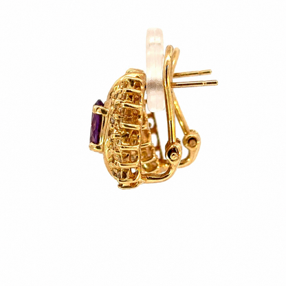 14K Yellow Gold Amethyst and Diamond Starburst Earrings