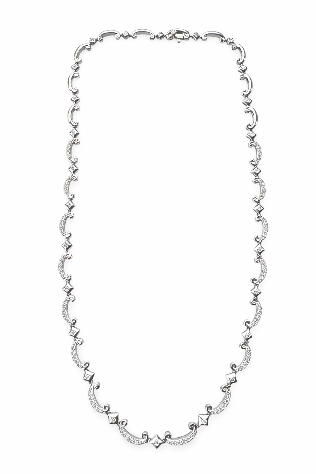 Diamond Scroll Link Necklace 18K White Gold 16”