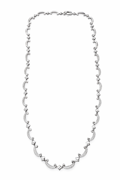 Diamond Scroll Link Necklace 18K White Gold 16”