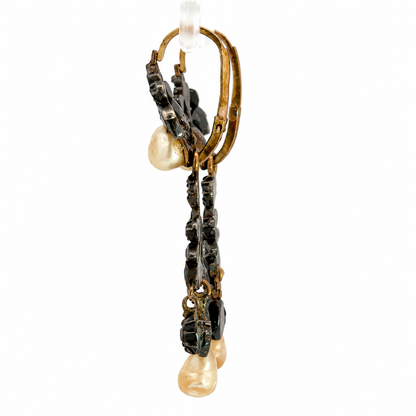 Antique 19th-Century Rose-Cut Diamond & Baroque Pearl Girandole Earrings