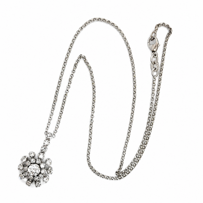 Italian 18K White Gold Diamond Floral Starburst Necklace