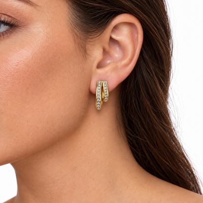 14K Yellow Gold Diamond Double Ribbon Earrings