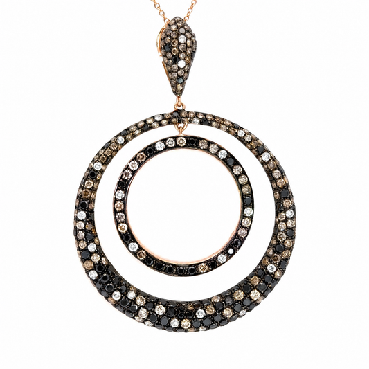 Effy 14K Rose Gold Chocolate & Black Diamond Circle Pendant Necklace – 18” Chain