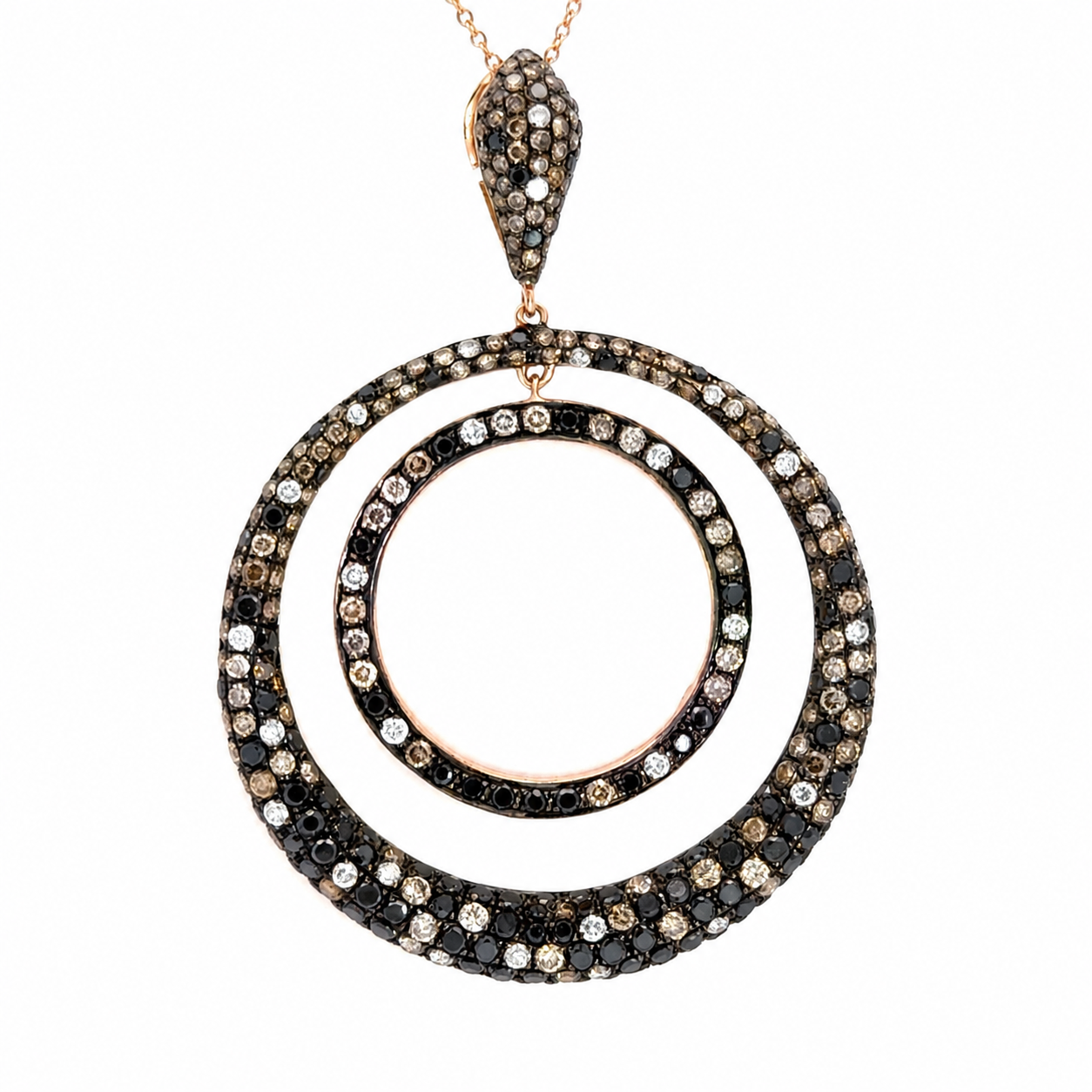 EFFY 14K Rose Gold Diamond Necklace & Earrings Set – Natural Black, Chocolate, Champagne & White Diamonds