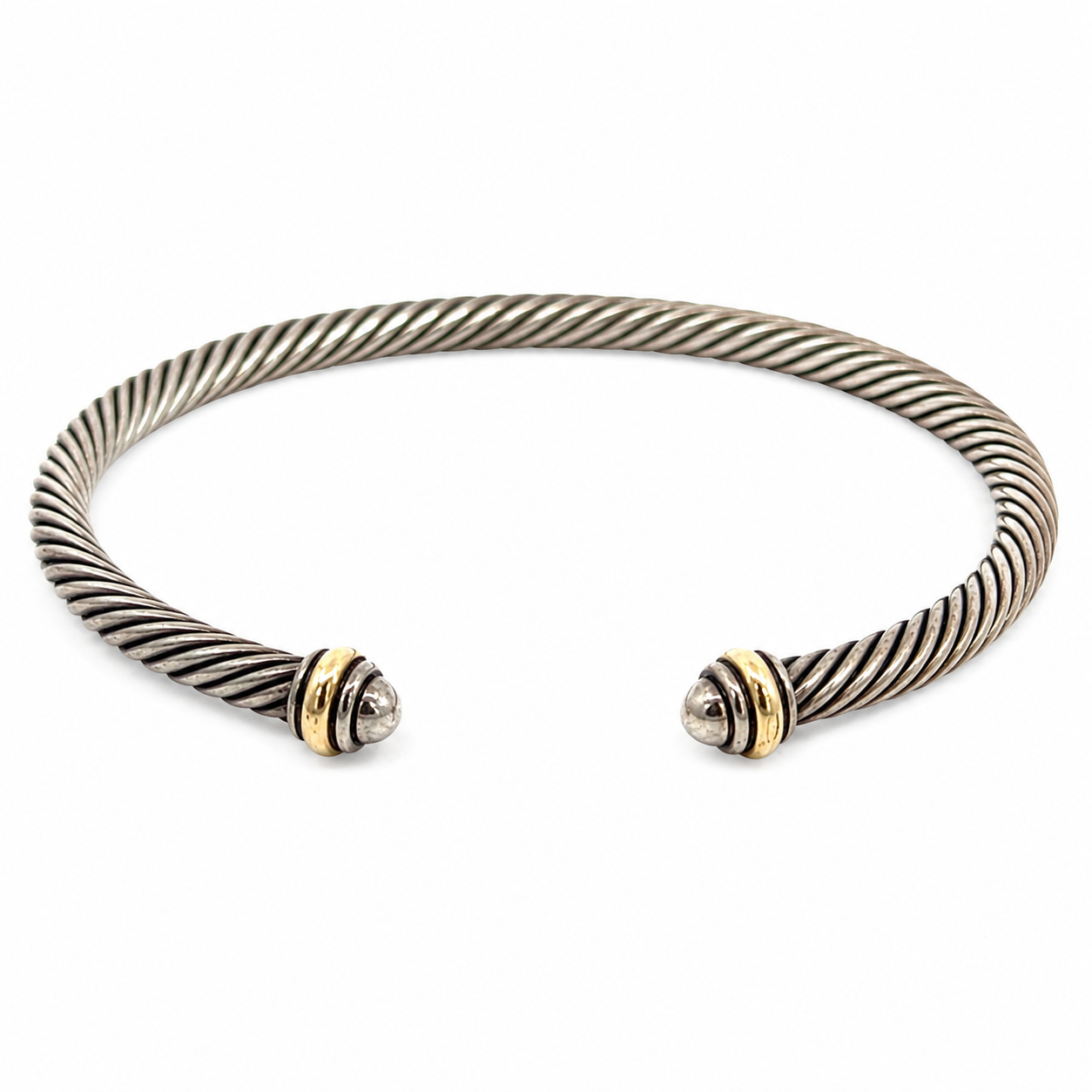 David Yurman Sterling Silver & 18K Yellow Gold Cable Bangle Bracelet