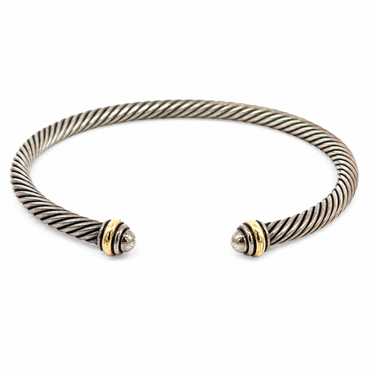 David Yurman Sterling Silver & 18K Yellow Gold Cable Bangle Bracelet