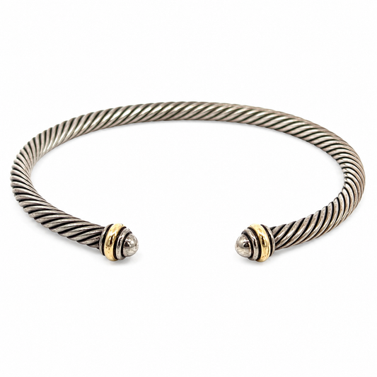 David Yurman Sterling Silver & 18K Yellow Gold Cable Bangle Bracelet