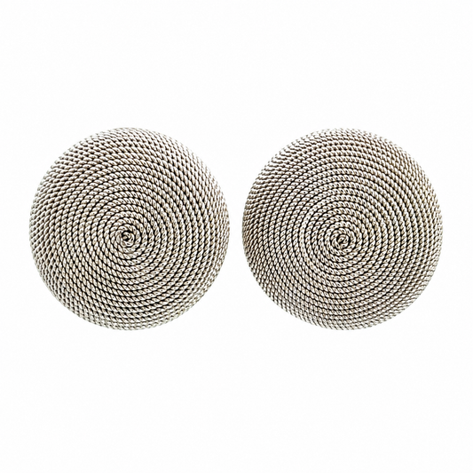 18K White Gold Coiled Rope Button Earrings