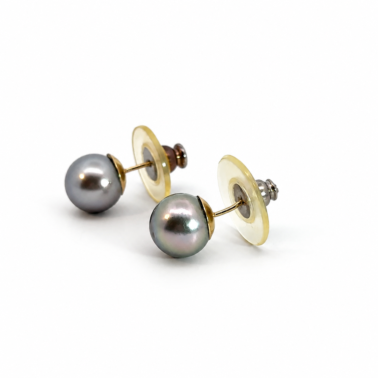 14K Yellow Gold 8mm Black Pearl Stud Earrings