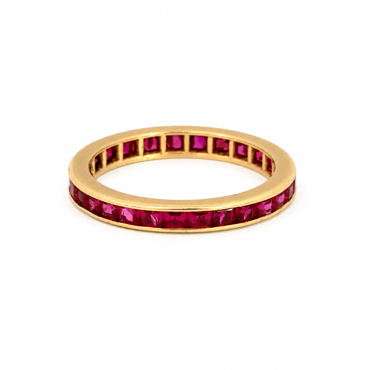 Vintage 1950s 14K Yellow Gold Raspberry-Red Ruby Eternity Band