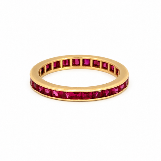 Vintage 1950s 14K Yellow Gold Raspberry-Red Ruby Eternity Band
