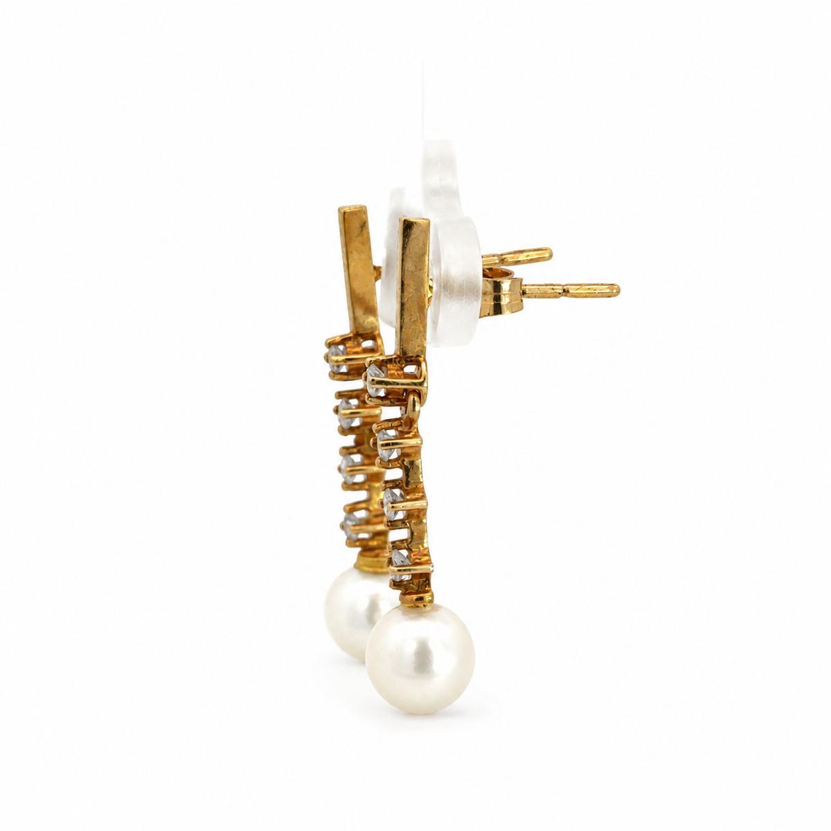 14K Yellow Gold Diamond & Pearl Articulated Drop Earrings