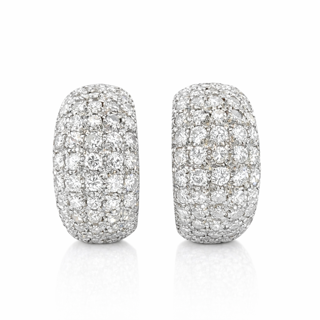18K White Gold Pavé Diamond Clip-On Hoop Earrings
