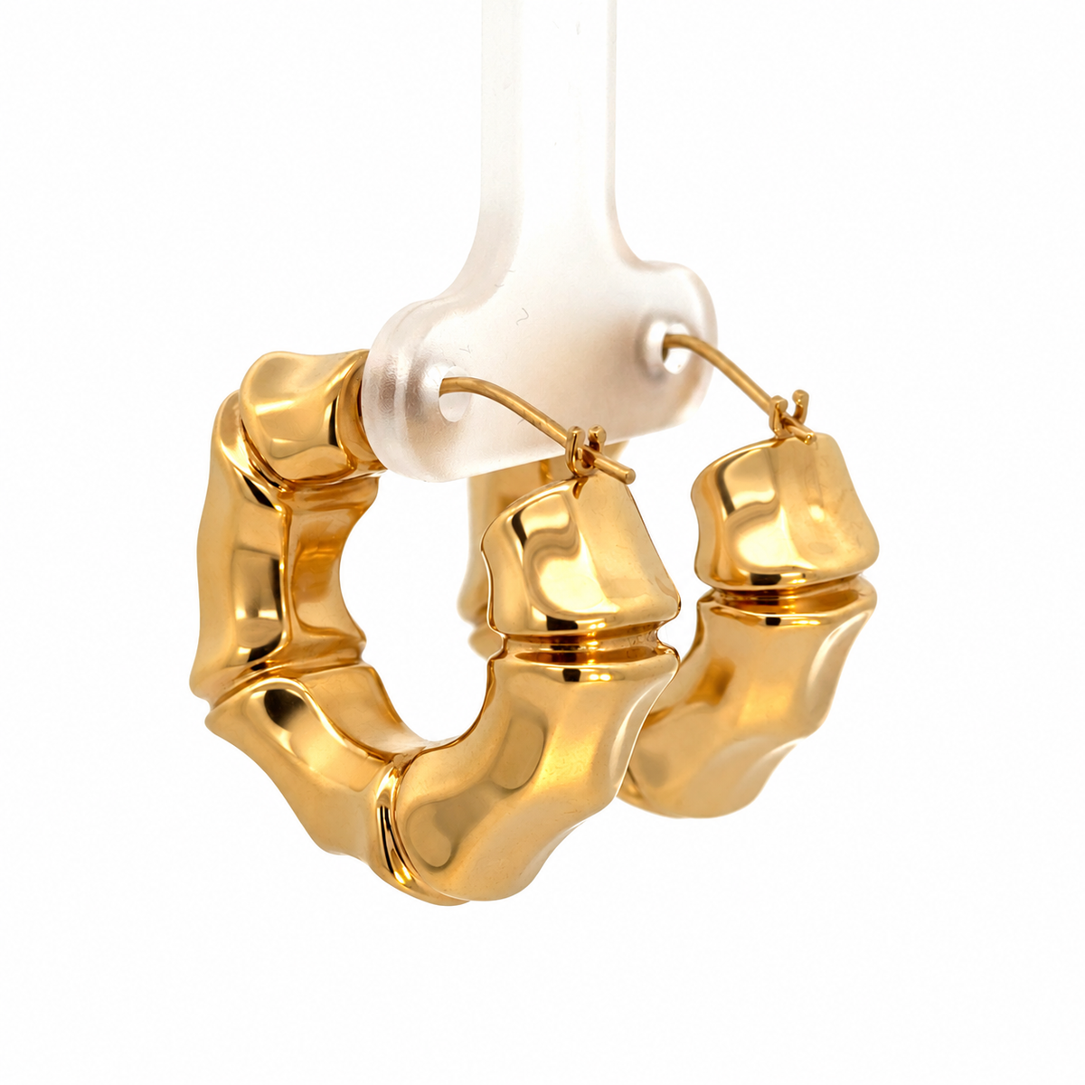 14K Yellow Gold Bamboo Hoop Earrings
