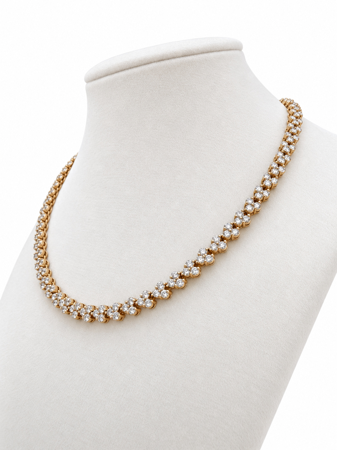 14K Yellow Gold Diamond Three-Stone Cluster Necklace