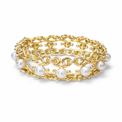 18K Yellow Gold Pearl Link Bracelet | Retro Era