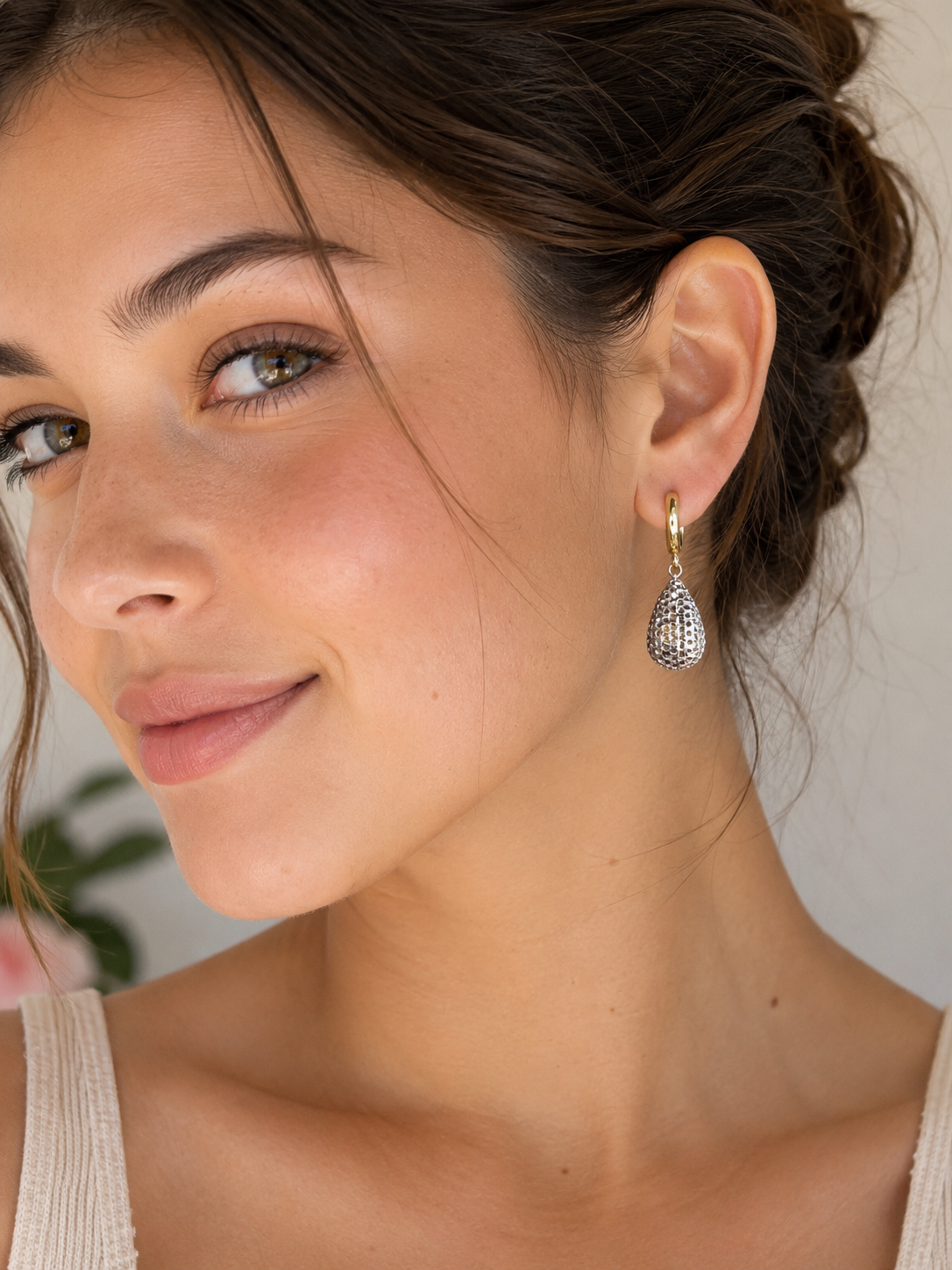 Two-Tone Gold Openwork Teardrop Drop Earrings