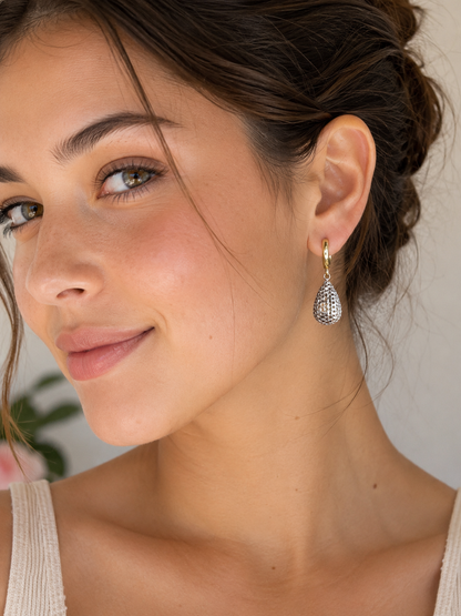 Two-Tone Gold Openwork Teardrop Drop Earrings