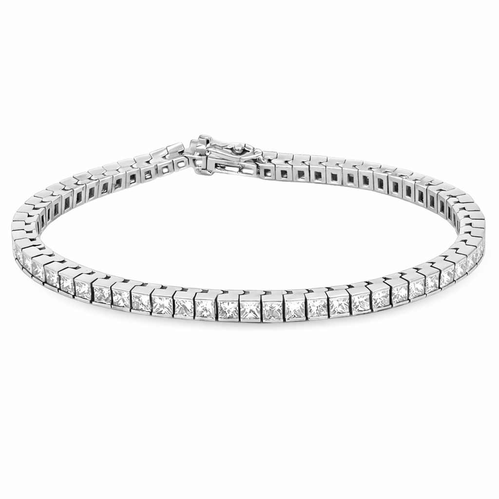Classic 14K White Gold Tennis Bracelet with Princess-Cut Diamonds