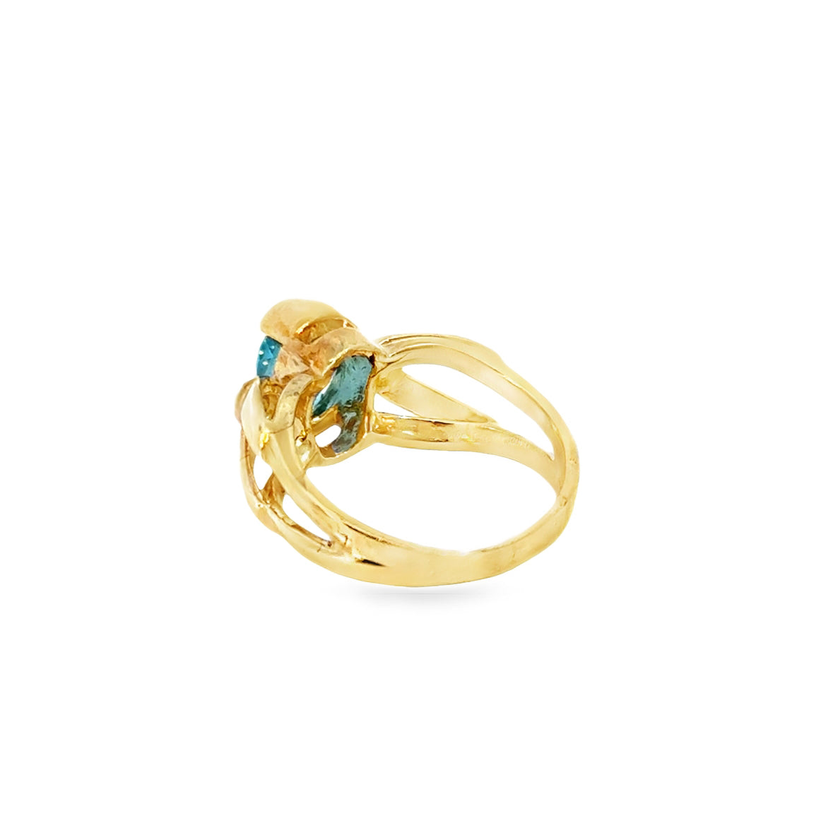 14K Yellow Gold Oval Blue Topaz & Diamond Cocktail Ring