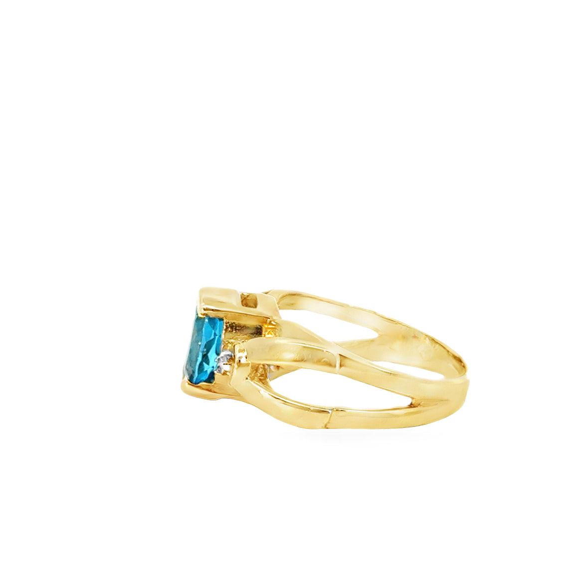 14K Yellow Gold Oval Blue Topaz & Diamond Cocktail Ring