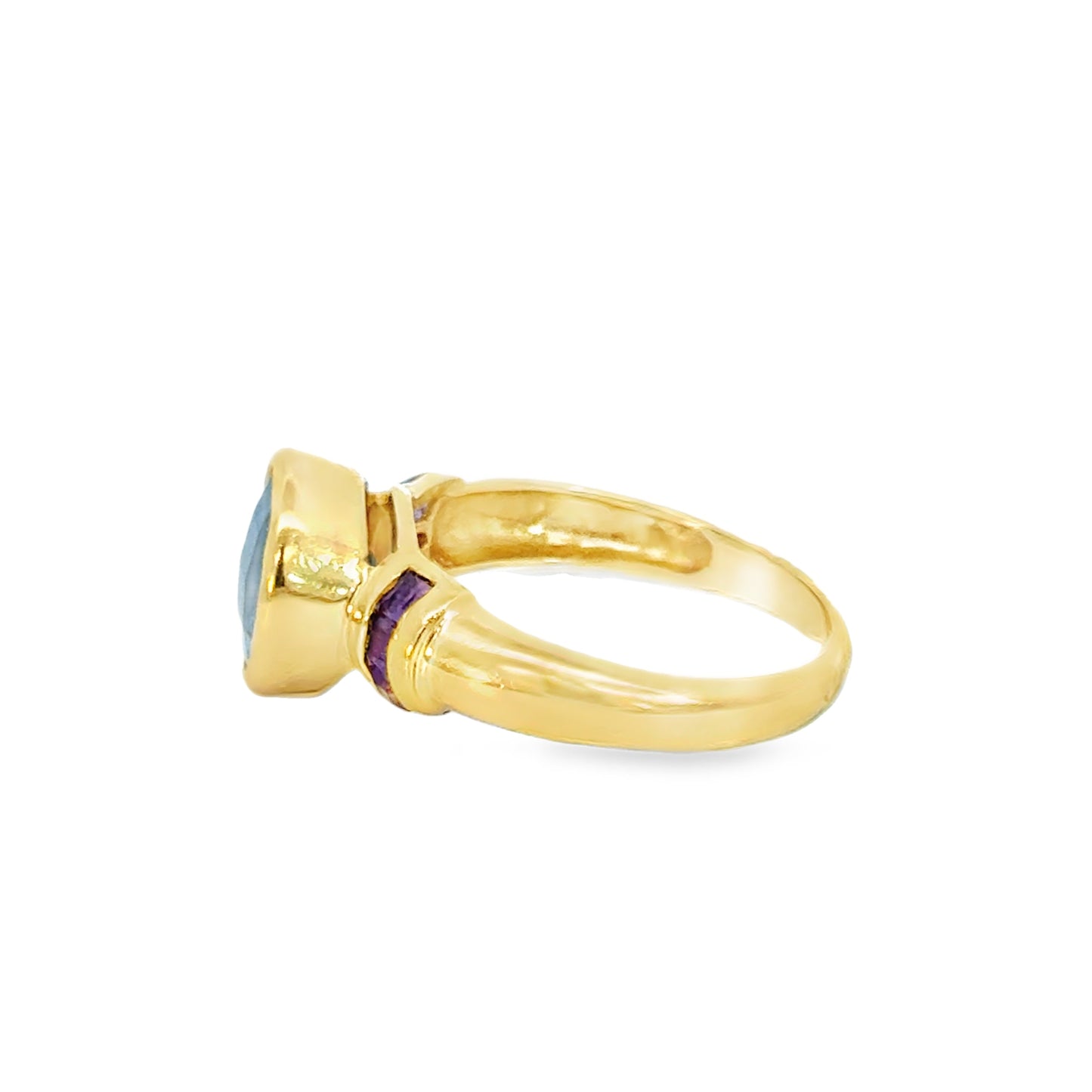 Unique Yellow Gold Blue Topaz & Amethyst Accent Ring