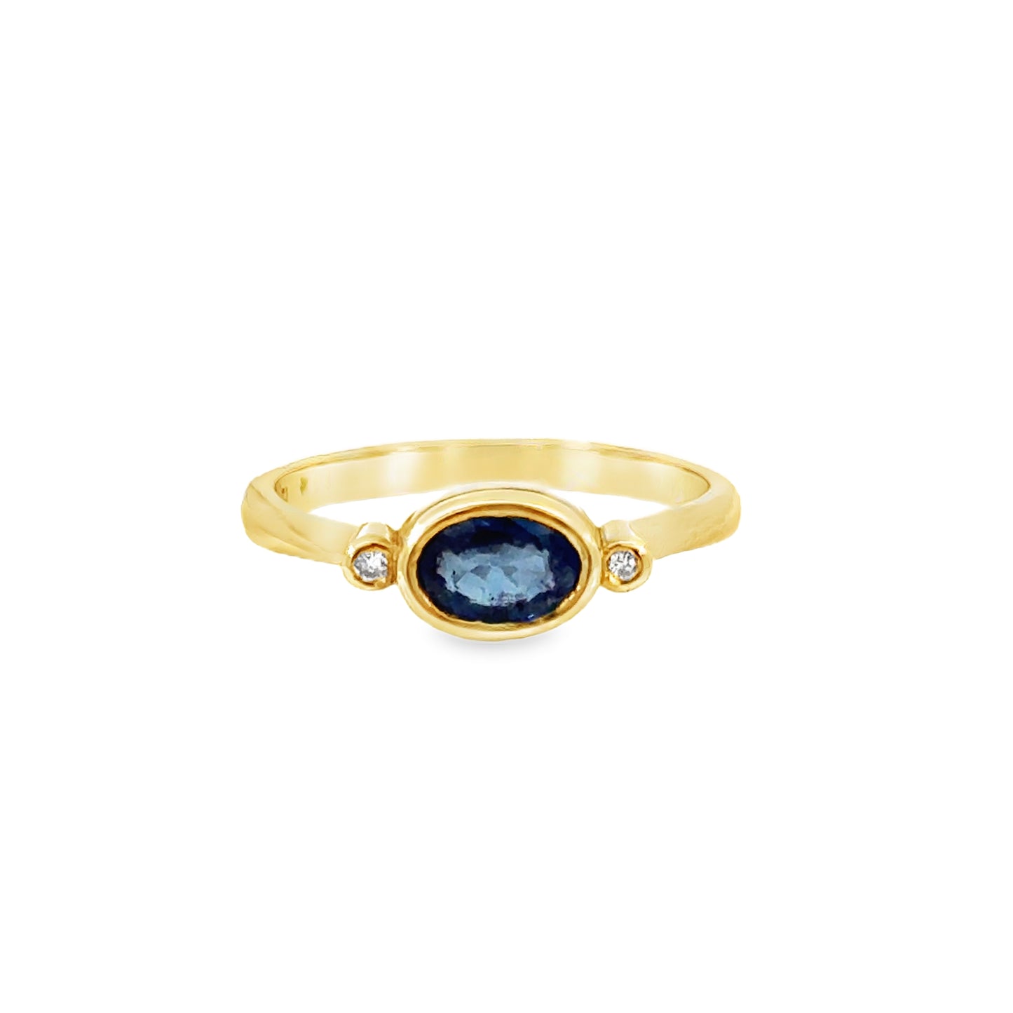 14K Yellow Gold Blue Topaz & Diamond Ring – Dainty Modern Style