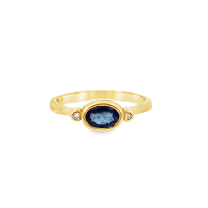 14K Yellow Gold Blue Topaz & Diamond Ring – Dainty Modern Style