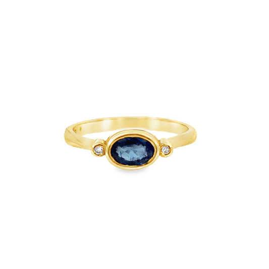 14K Yellow Gold Blue Topaz & Diamond Ring – Dainty Modern Style