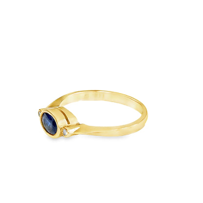 14K Yellow Gold Blue Topaz & Diamond Ring – Dainty Modern Style
