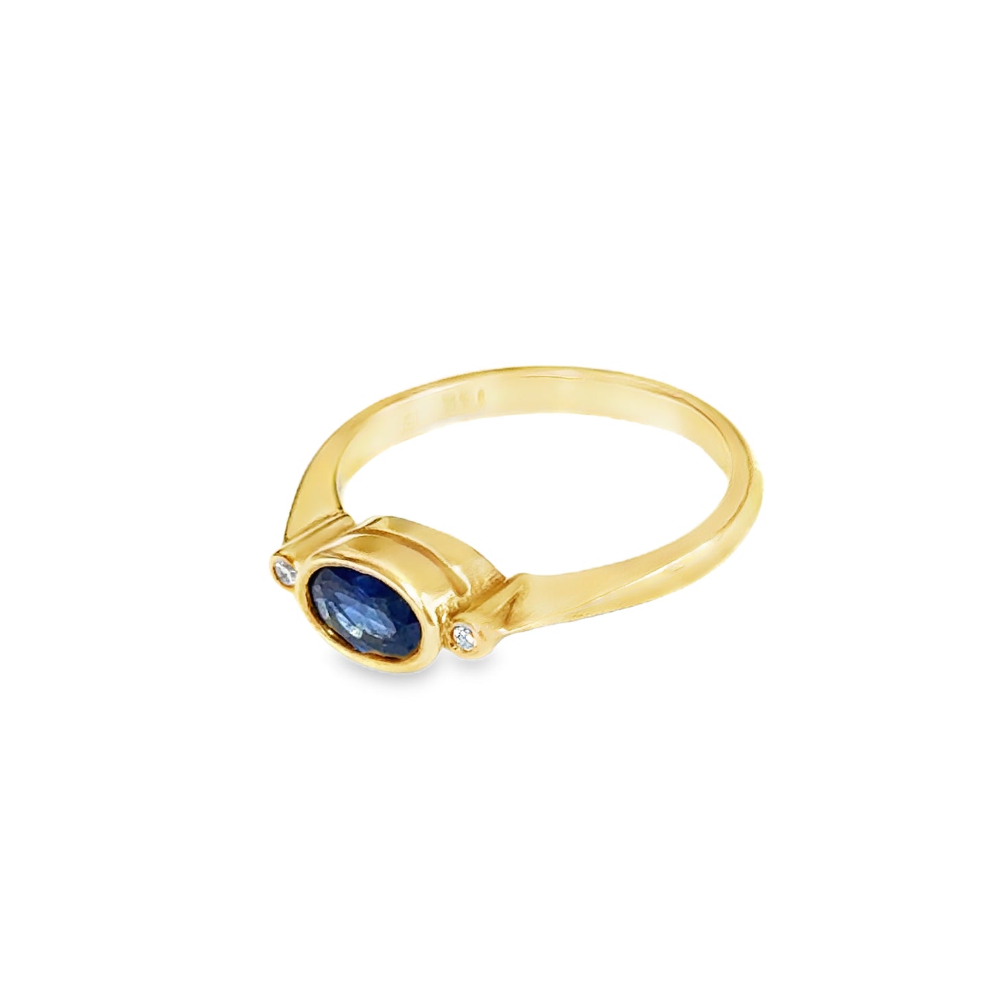 14K Yellow Gold Blue Topaz & Diamond Ring – Dainty Modern Style