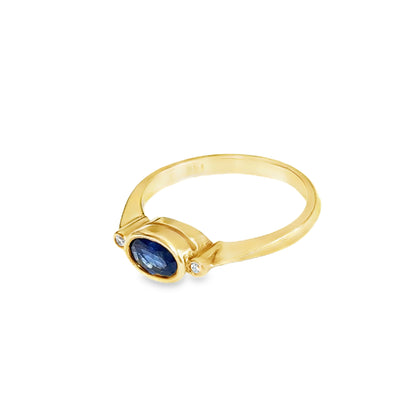 14K Yellow Gold Blue Topaz & Diamond Ring – Dainty Modern Style