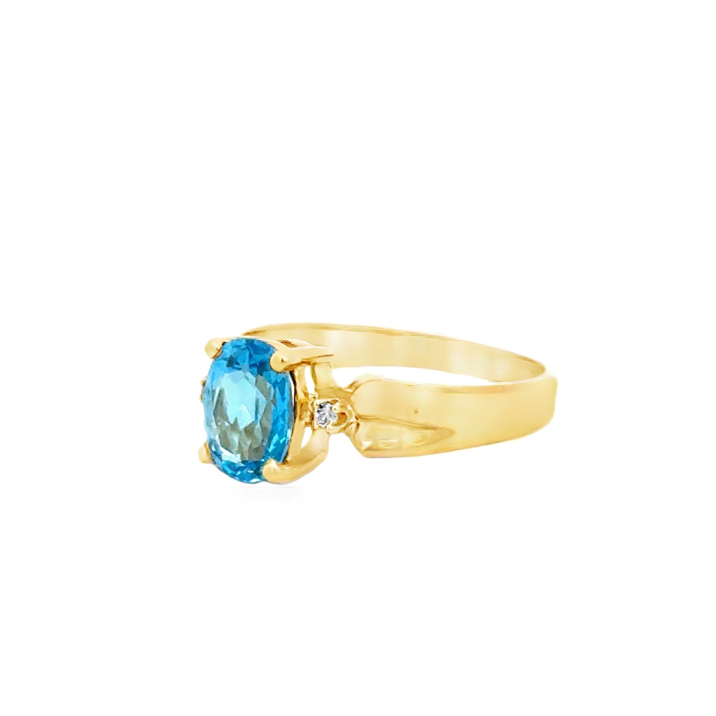 Simple & Sweet 14K Gold Blue Topaz Diamond Ring
