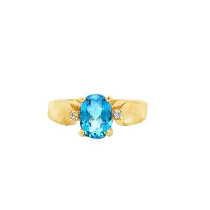 Simple & Sweet 14K Gold Blue Topaz Diamond Ring