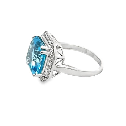 14K White Gold Blue Topaz & Diamond Ring