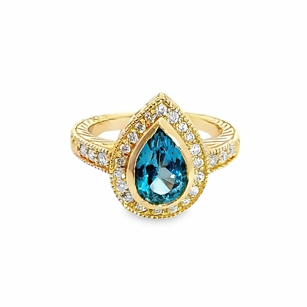 14K Rose Gold Blue Tourmaline & Diamond Ring