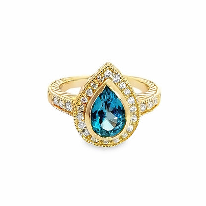 14K Rose Gold Blue Tourmaline & Diamond Ring