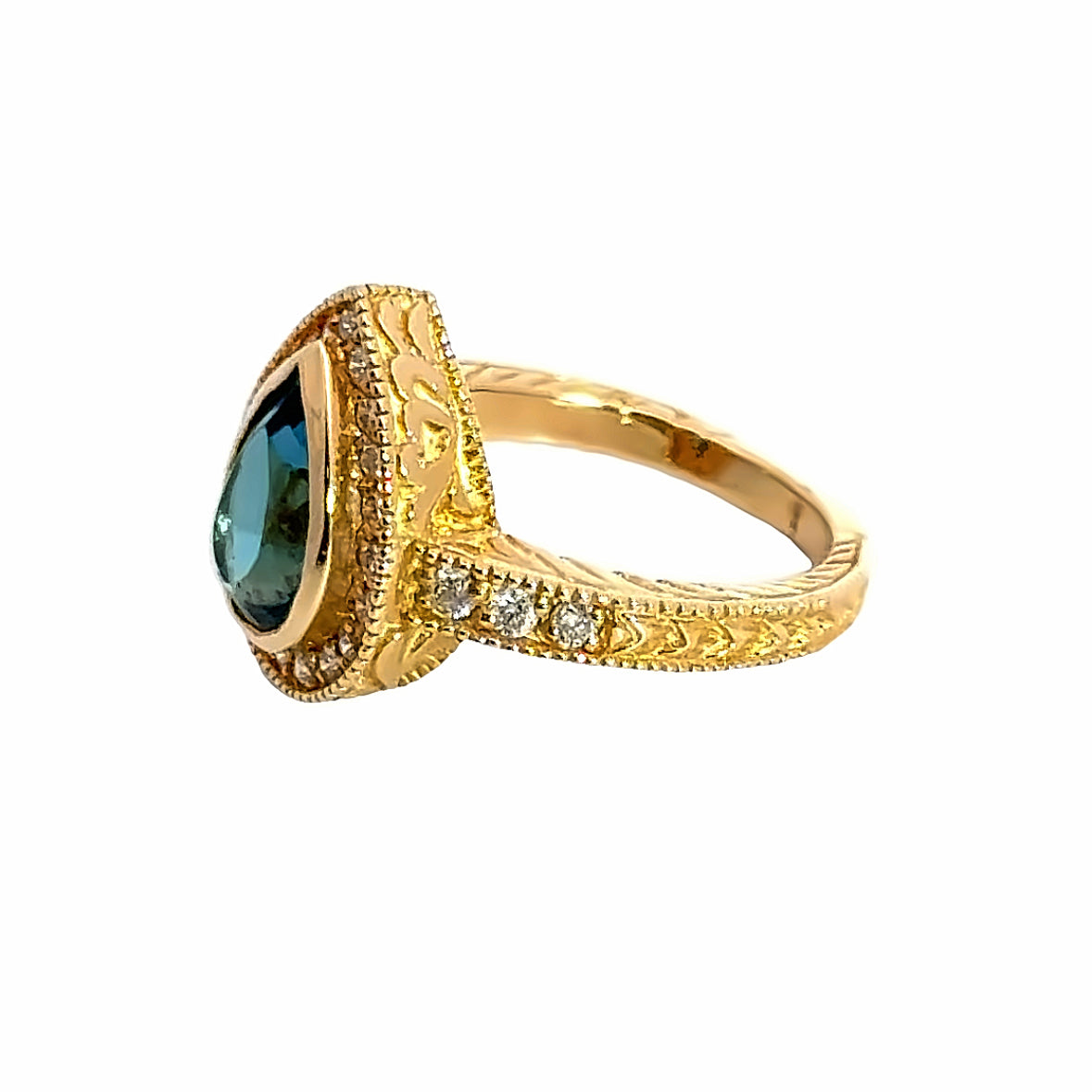 14K Rose Gold Blue Tourmaline & Diamond Ring