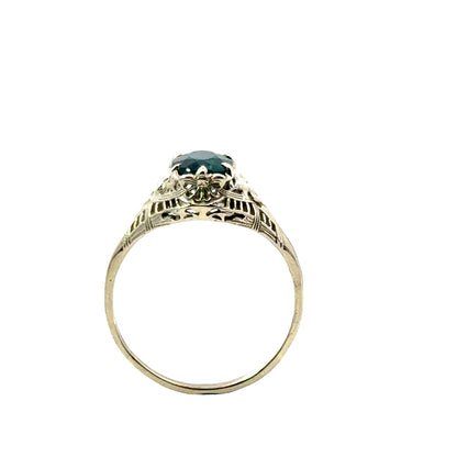 1920’s 14K White Gold Filigree Blue Topaz Ring – Art Deco Elegance