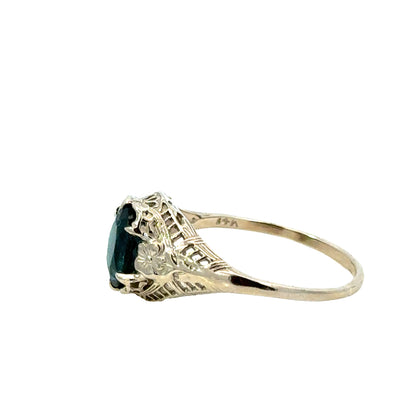 1920’s 14K White Gold Filigree Blue Topaz Ring – Art Deco Elegance
