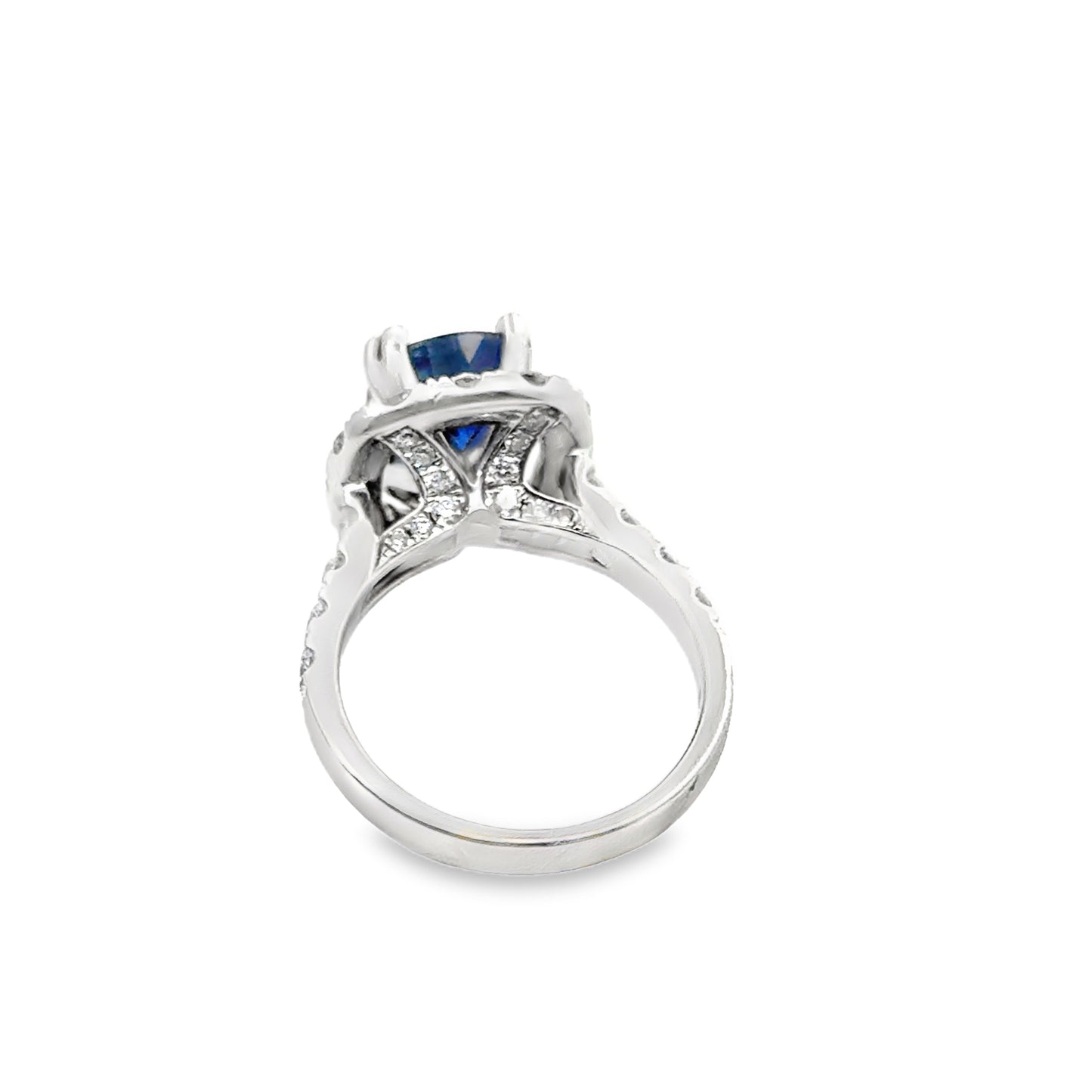 14K White Gold Royal Blue Sapphire and Diamond Statement Ring GIA Certified