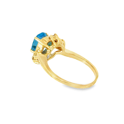 Sweet 14K Yellow Gold Blue Topaz & Diamond Ring