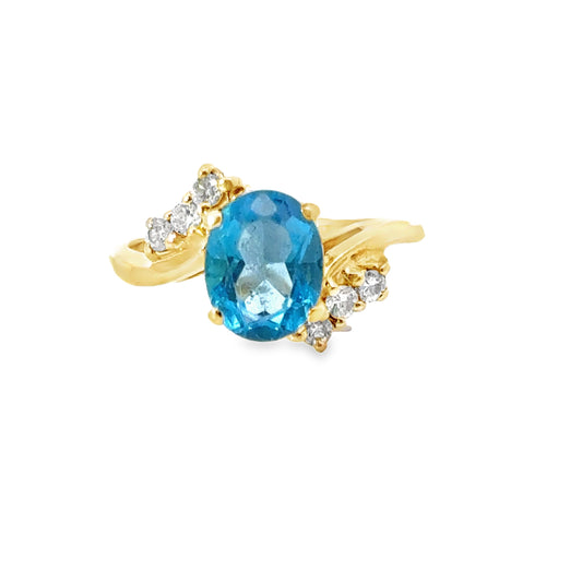 Sweet 14K Yellow Gold Blue Topaz & Diamond Ring