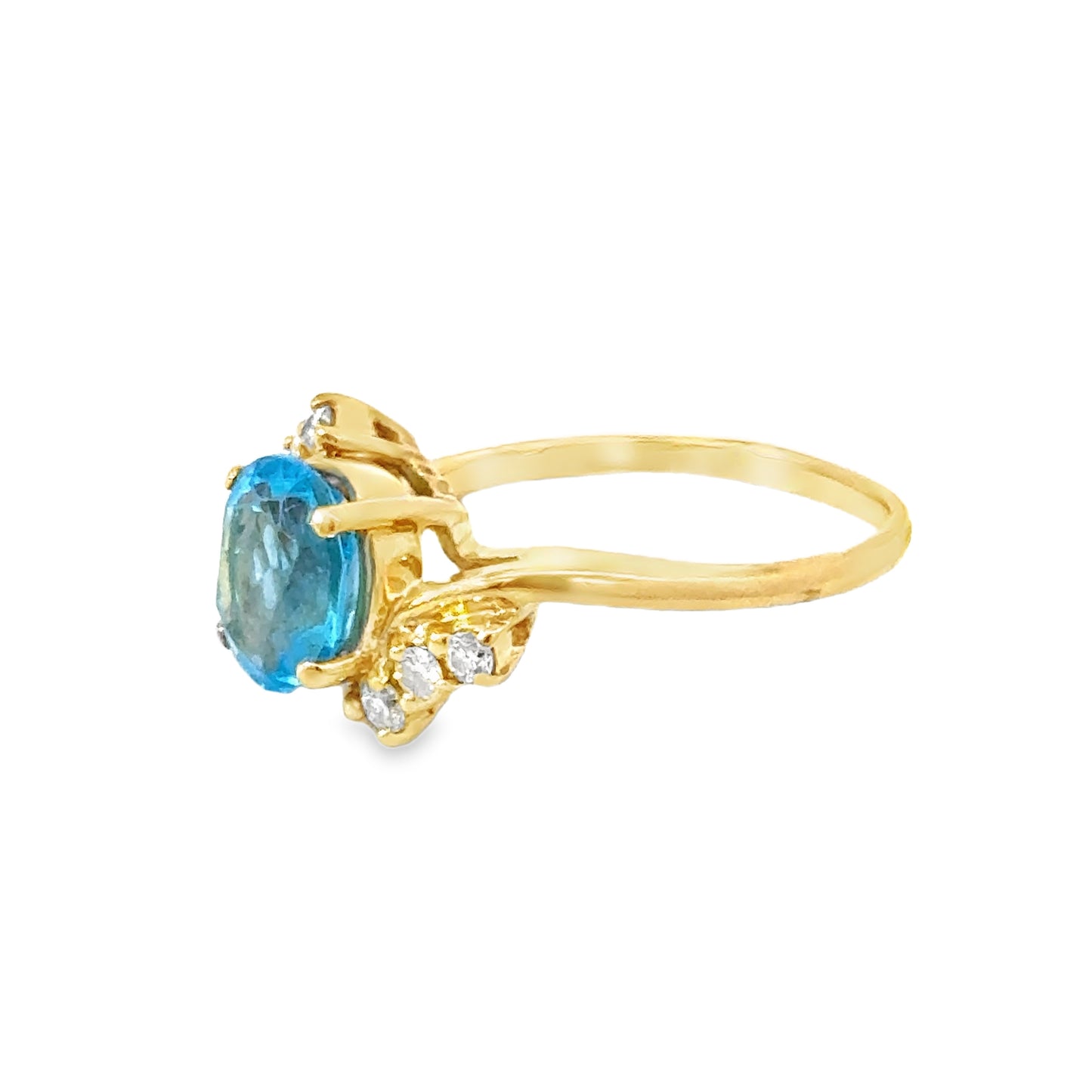 Sweet 14K Yellow Gold Blue Topaz & Diamond Ring