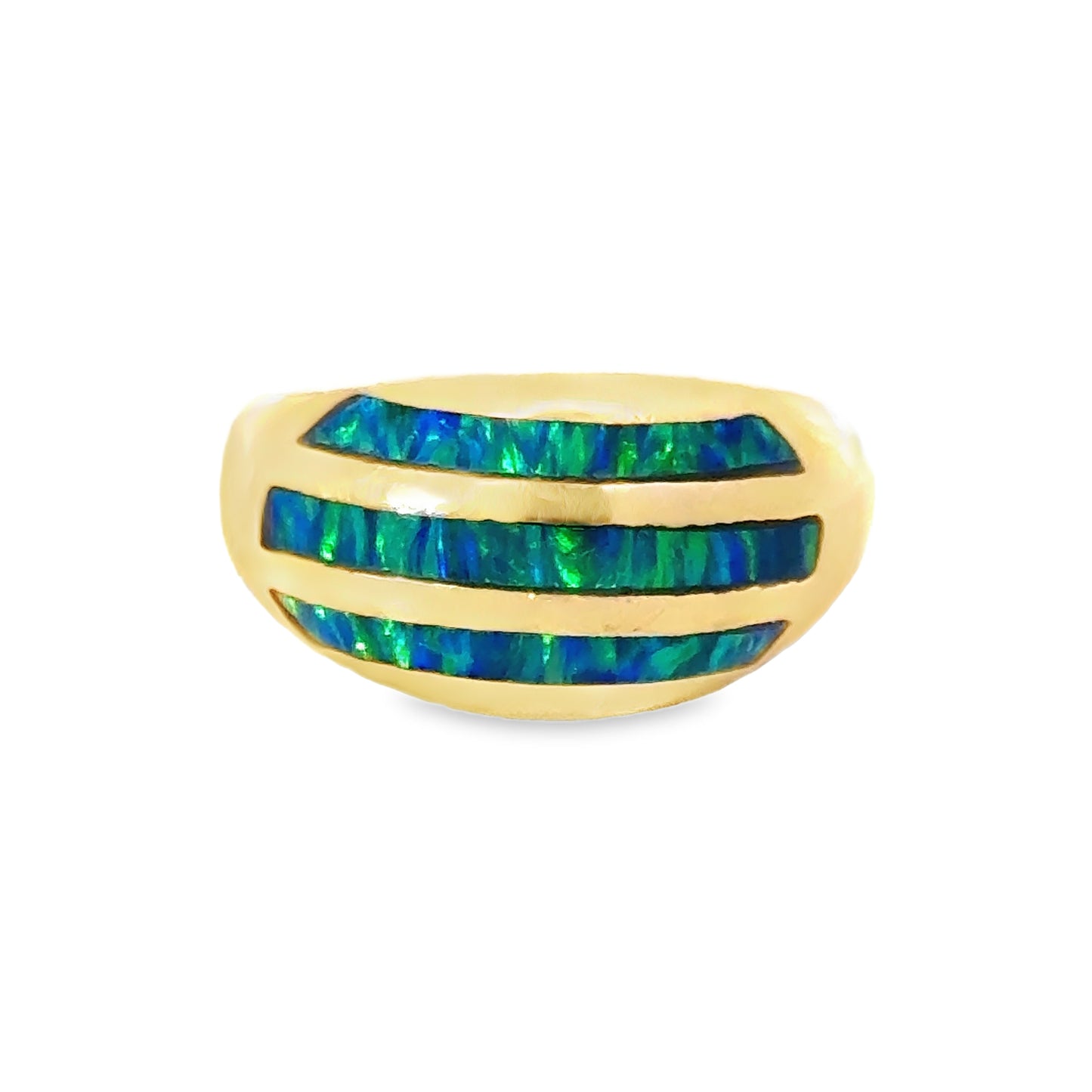 14K Yellow Gold Shimmering Blue-Green Enamel Dome Ring