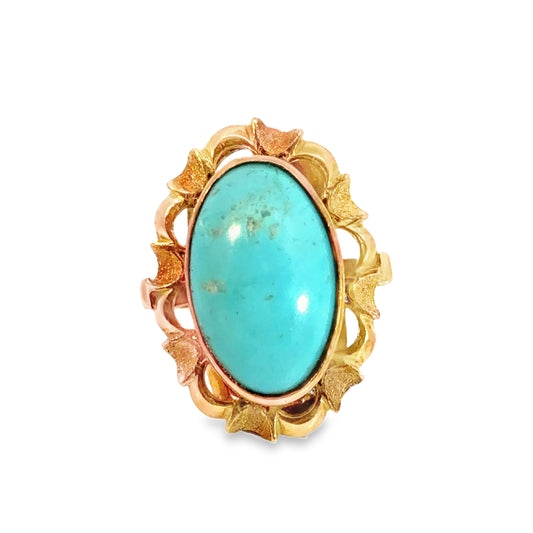 Antique 14K Yellow Gold & Turquoise Ring