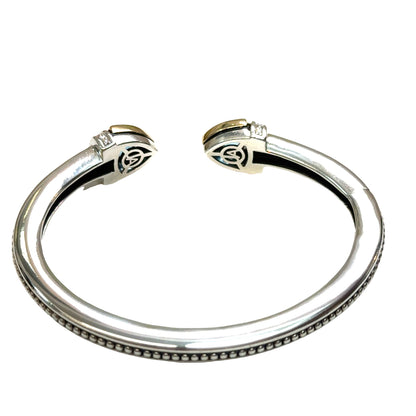 John Atencio Sterling Silver & 14K “Arrivo” Cuff, Trillion Blue Topaz, Diamond Accents